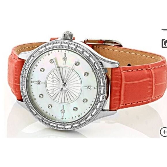 JUDITH RIPKA Mother-of-Pearl & CZ Pink Leather & Silver Harper Watch~1.5 Ct - Picture 4 of 6